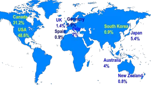World map showing top 10 countries where registered Filipino emigrants went in 2018